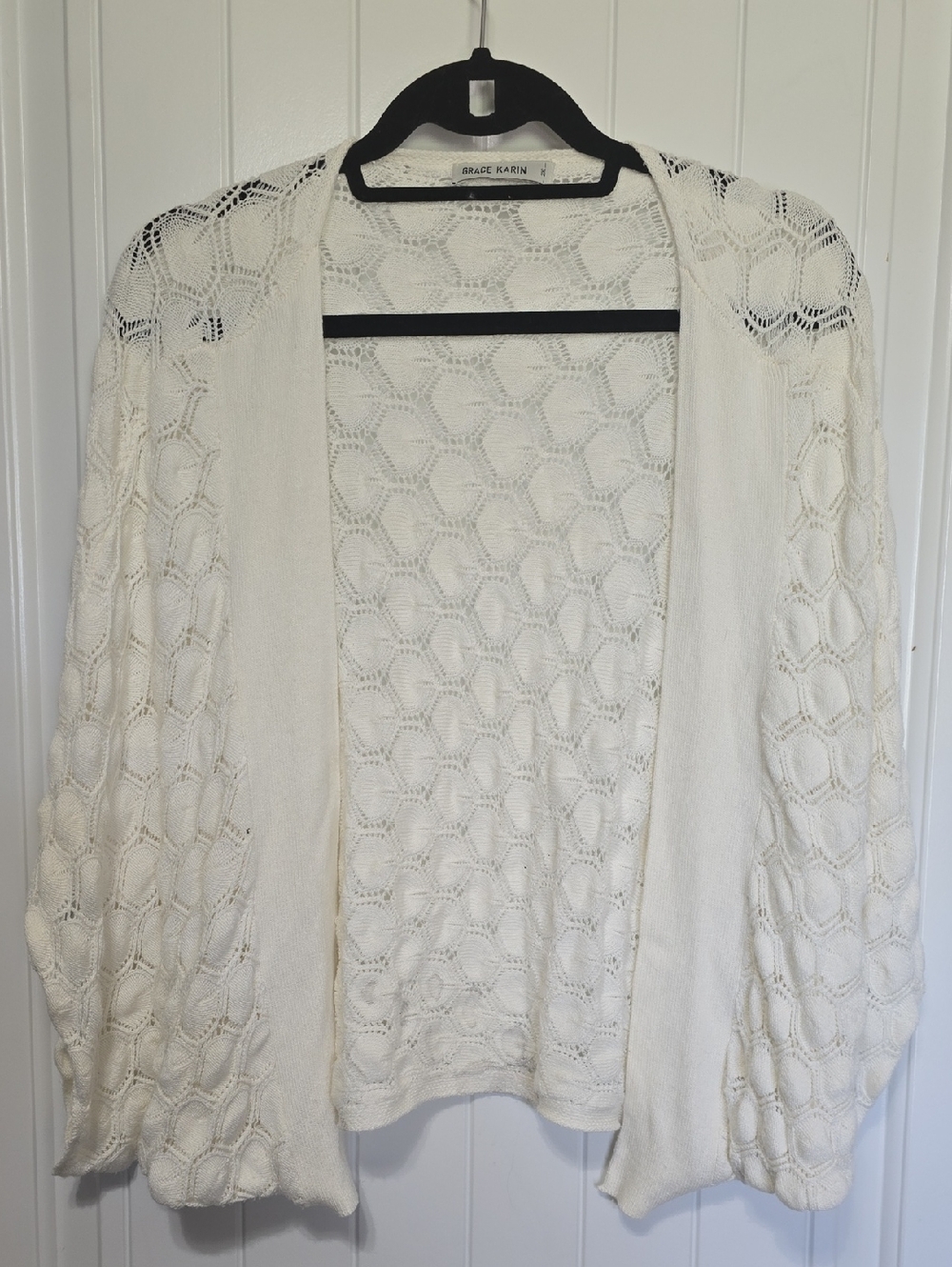 Grace Karin Cream Openwork Knit Cardigan - Lightweight Draped Open Front